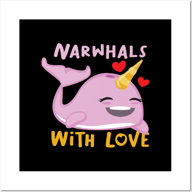 Narwhals with love smiling design for narwhale lover Wall Art by Uncle Fred Design